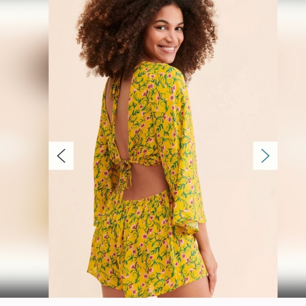 Anthropologie yellow floral magnolia romper XS New